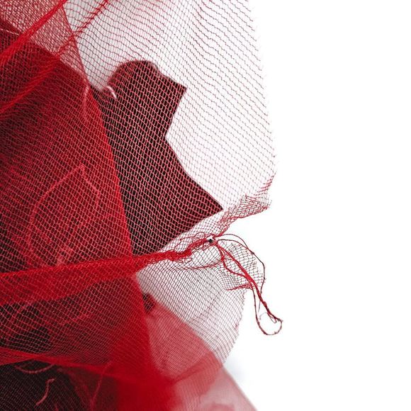 UP FRONT Black White Floral Pinup Inspired Fit & Flare Dress w/ Red Tulle Size 9 - Picture 5 of 7